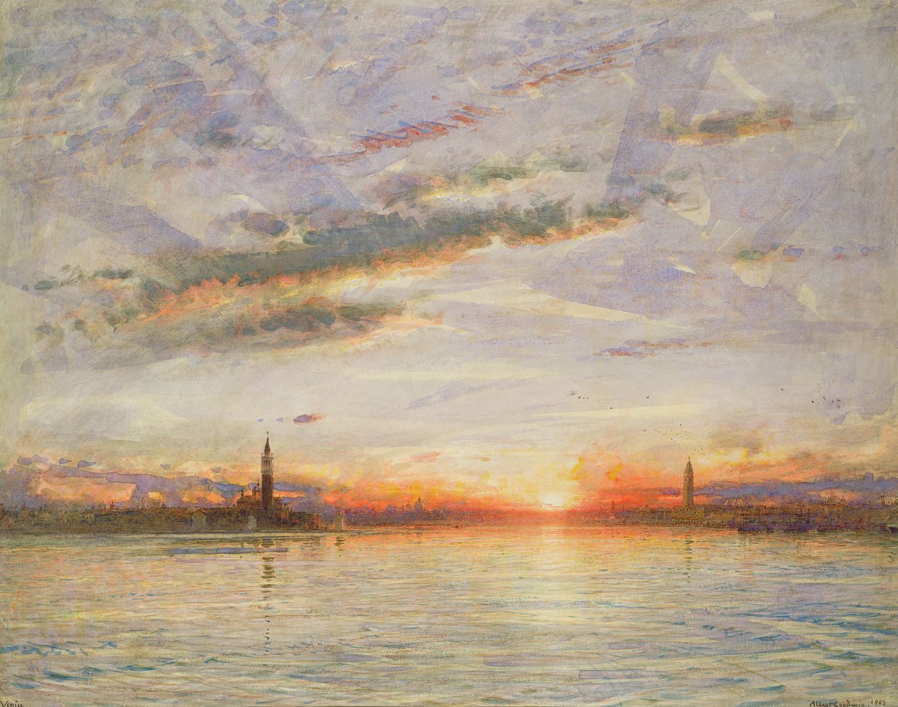 Solnedgang, Venezia, 1902 av Albert Goodwin