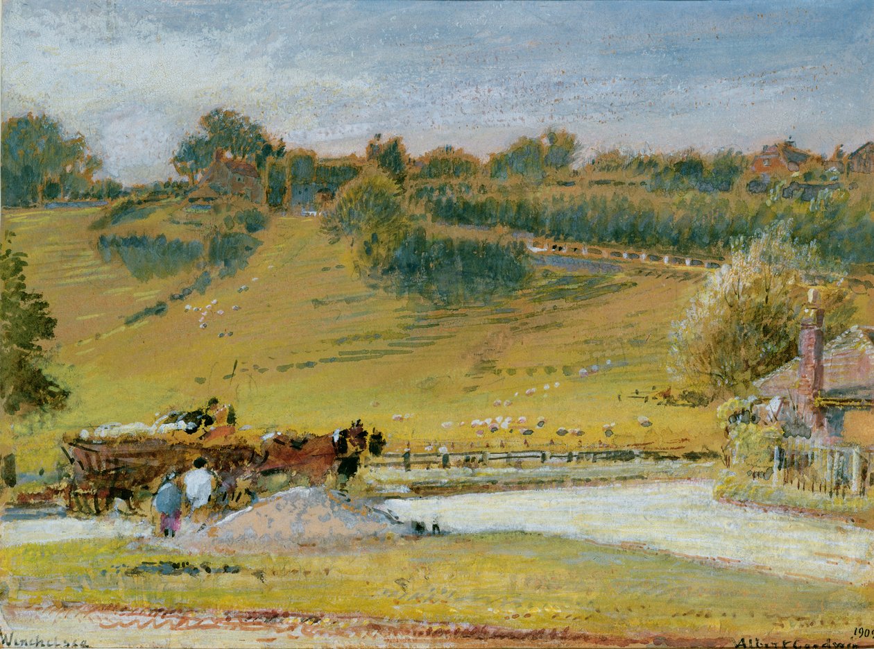 Winchelsea, 1909 (wc og kroppsfarge med blyant på papir) av Albert Goodwin