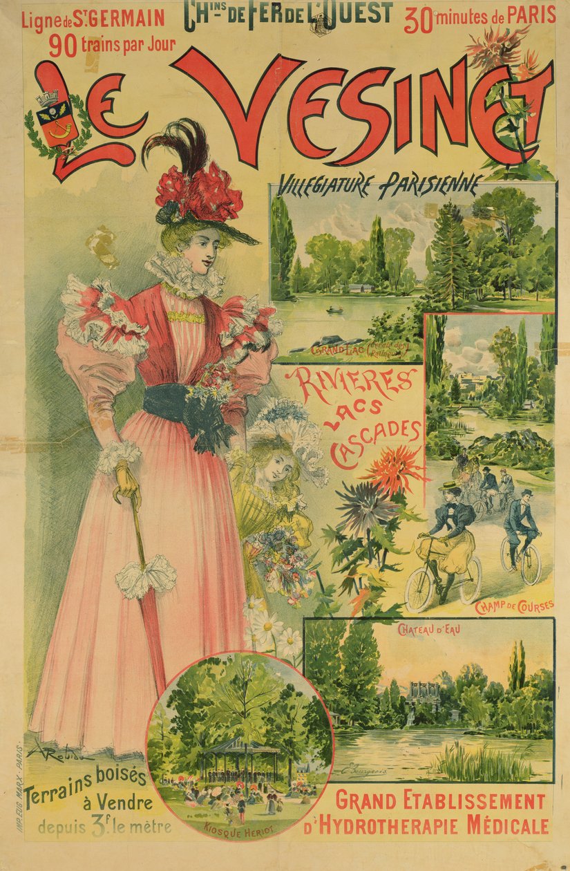 Plakat for Western Railways to Le Vesinet, ca. 1895-1900 av Albert Robida
