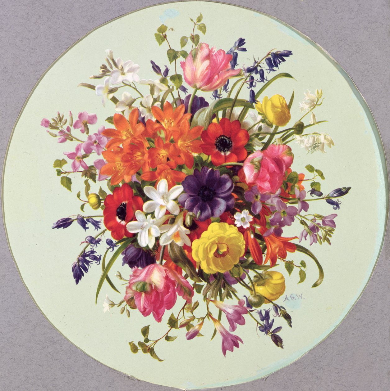 PB269 Et sirkulært arrangement av blomster av Albert Williams
