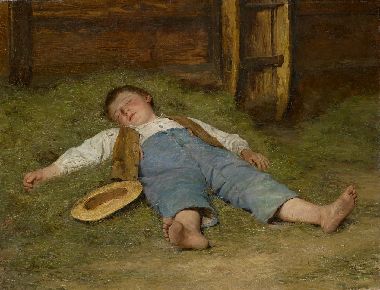 Gutt som sover i høyet, 1891-97 av Albert Anker