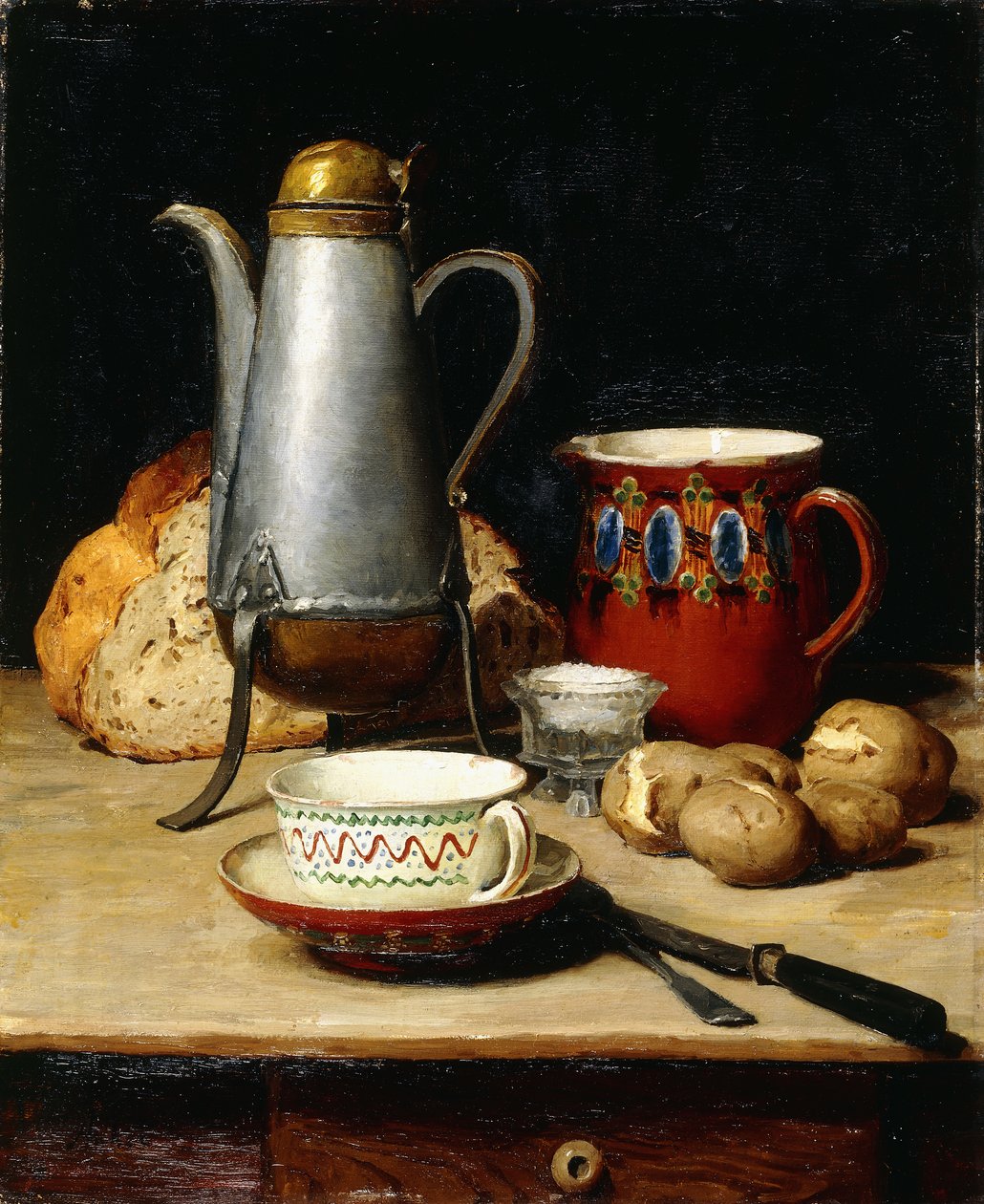 Stilleben: kaffe og poteter, 1897 av Albert Anker