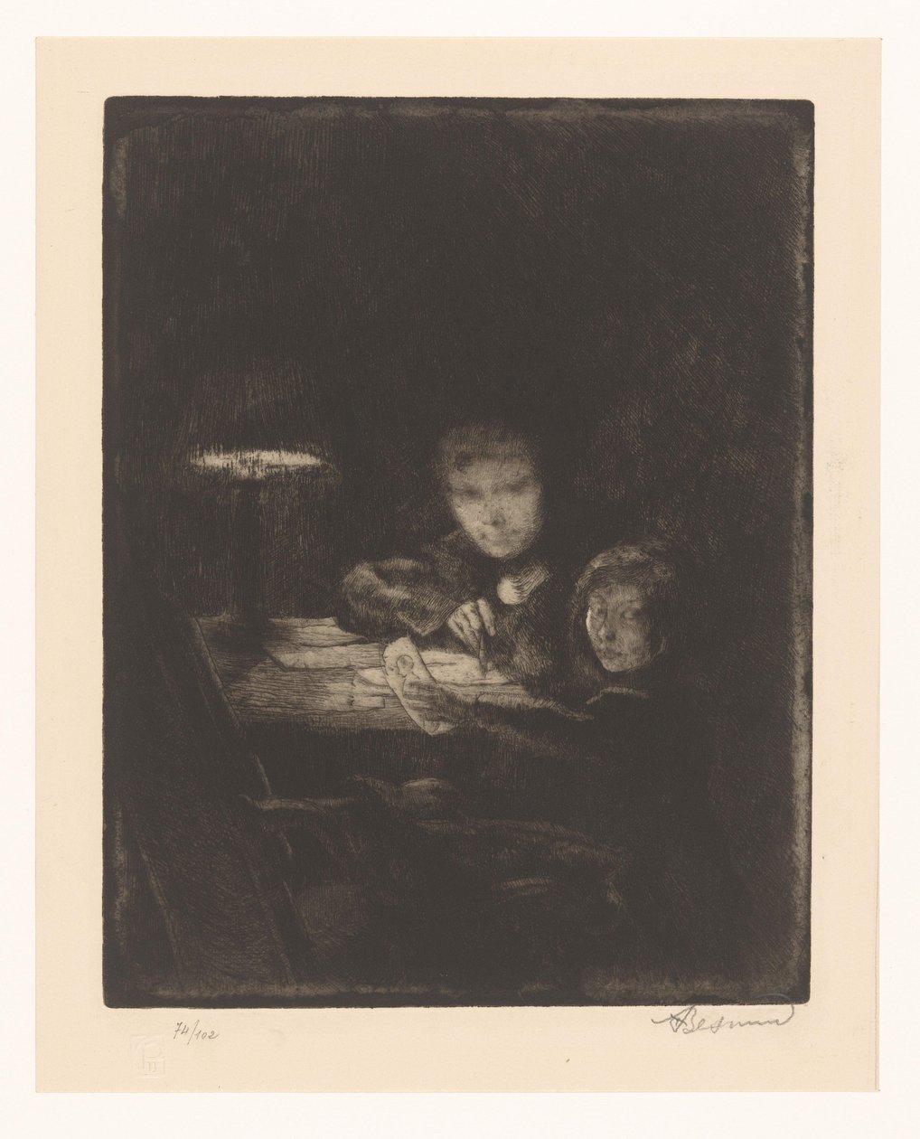 Barn tegner i skumringen av Albert Besnard (signed by artist)