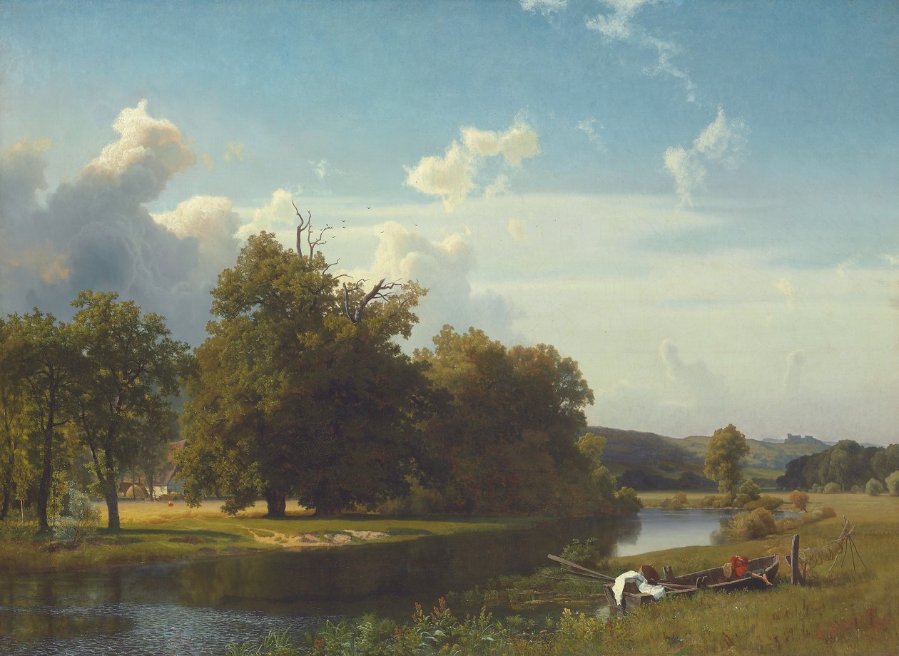 Et elvelandskap, Westfalen av Albert Bierstadt