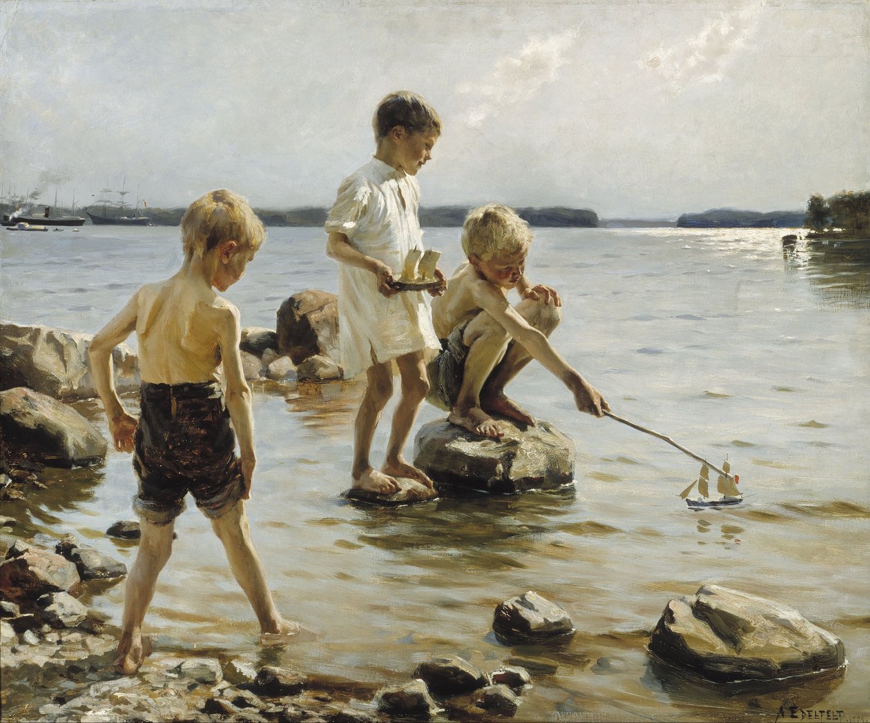 Gutter som leker på kysten av Albert Gustaf Aristides Edelfelt
