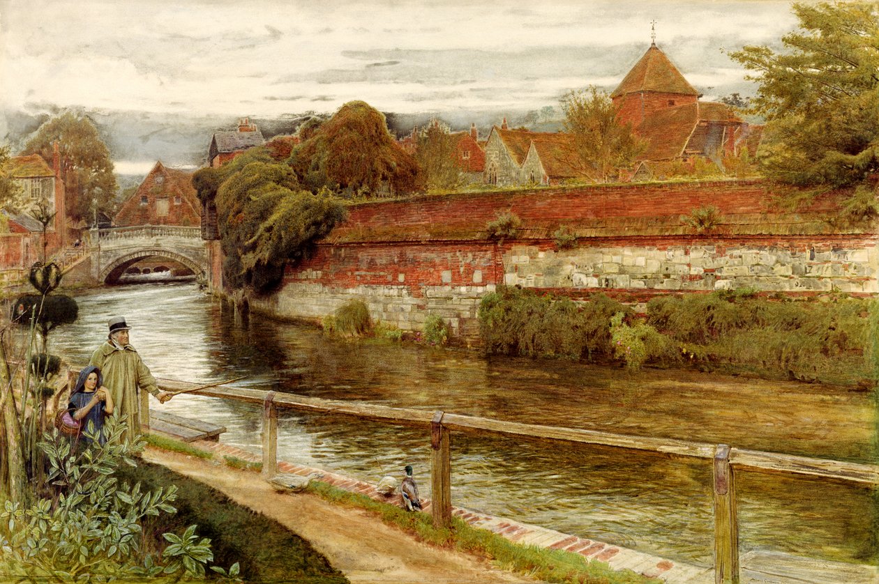 Old Walls, Winchester (olje på lerret) av Albert Goodwin