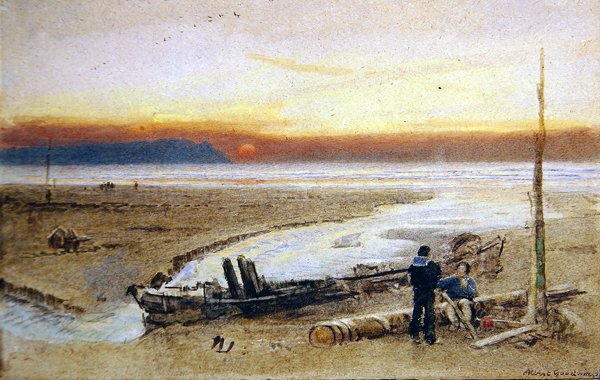 Strandscene ved solnedgang av Albert Goodwin