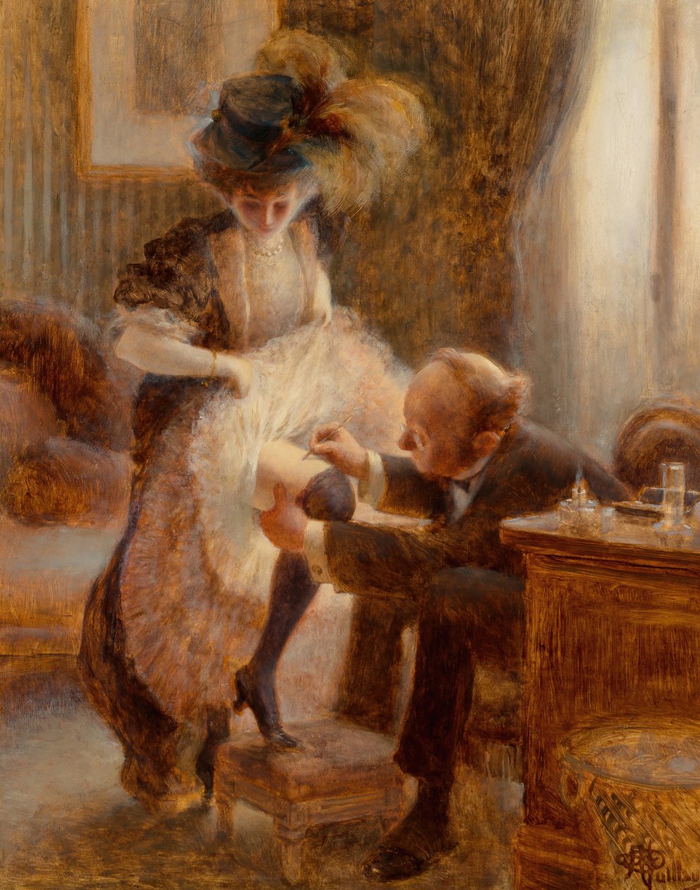 Løfter underkjolen hennes. av Albert Guillaume