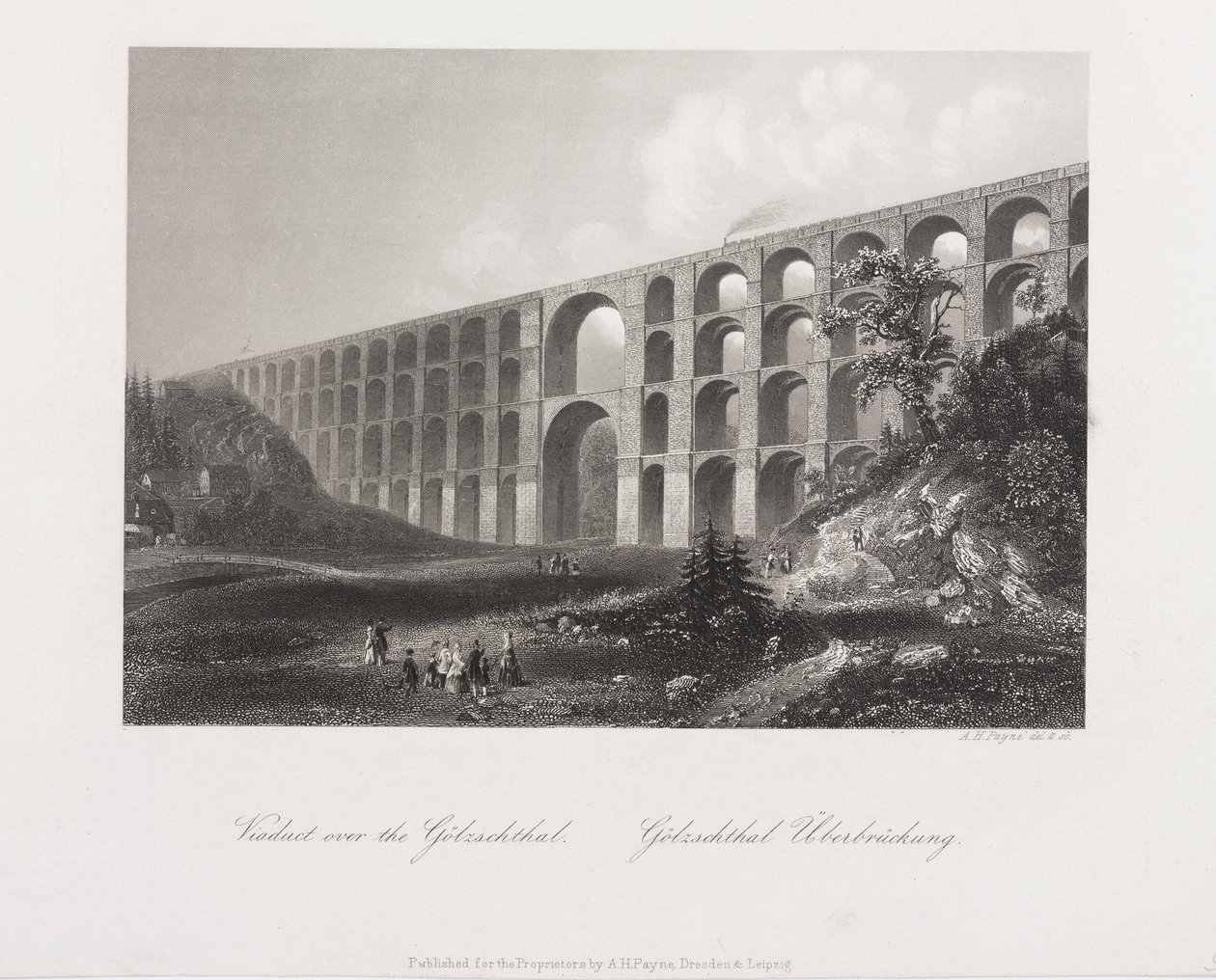 Viadukt over Golzschthal, Sachsen, ca. 1840 av Albert Henry Payne