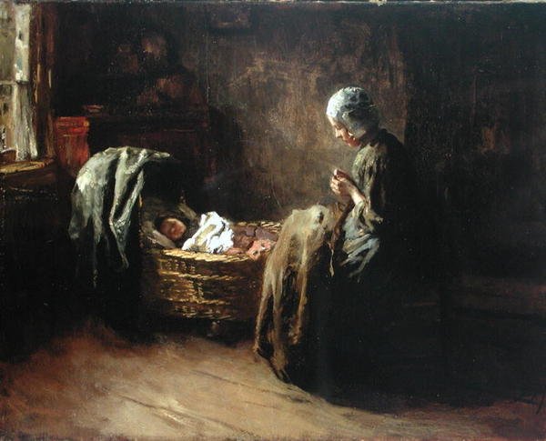 Interiørscene (olje på lerret) av Albert Neuhuys