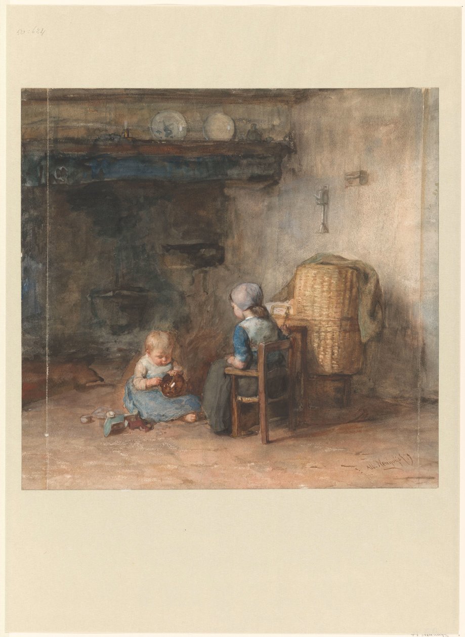 To barn i et gårdsinteriør av Albert  Neuhuys