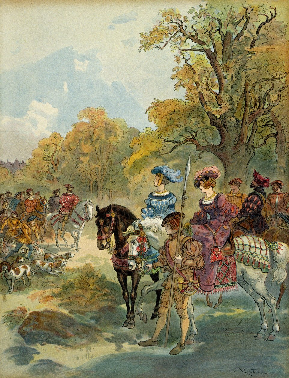 Royal Hunt of Francois I (1494-1547). Illustrasjon av Albert Robida