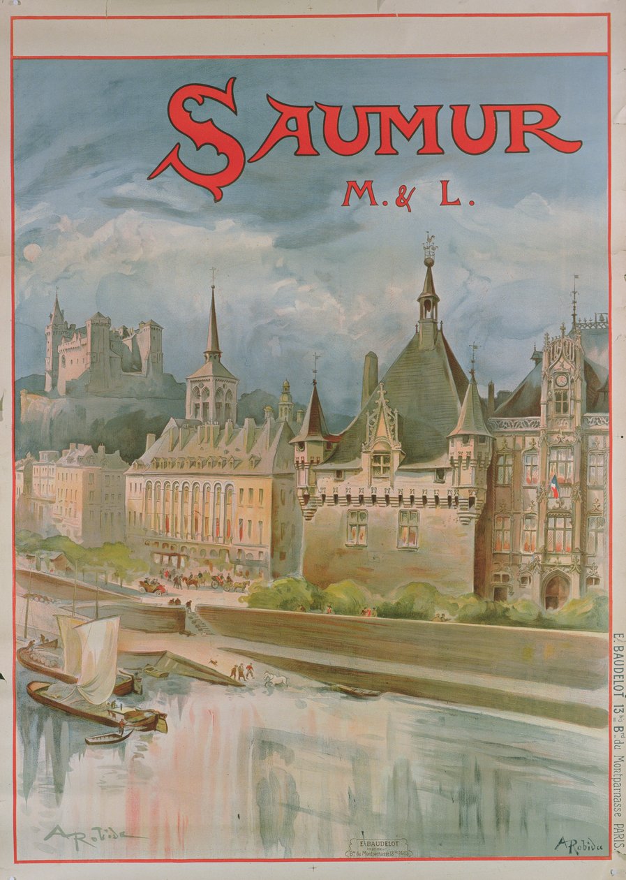 Saumur plakat (farge litho) av Albert Robida