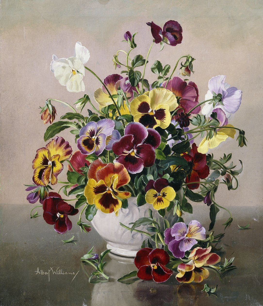 Et stilleben med stemorsblomster av Albert Williams