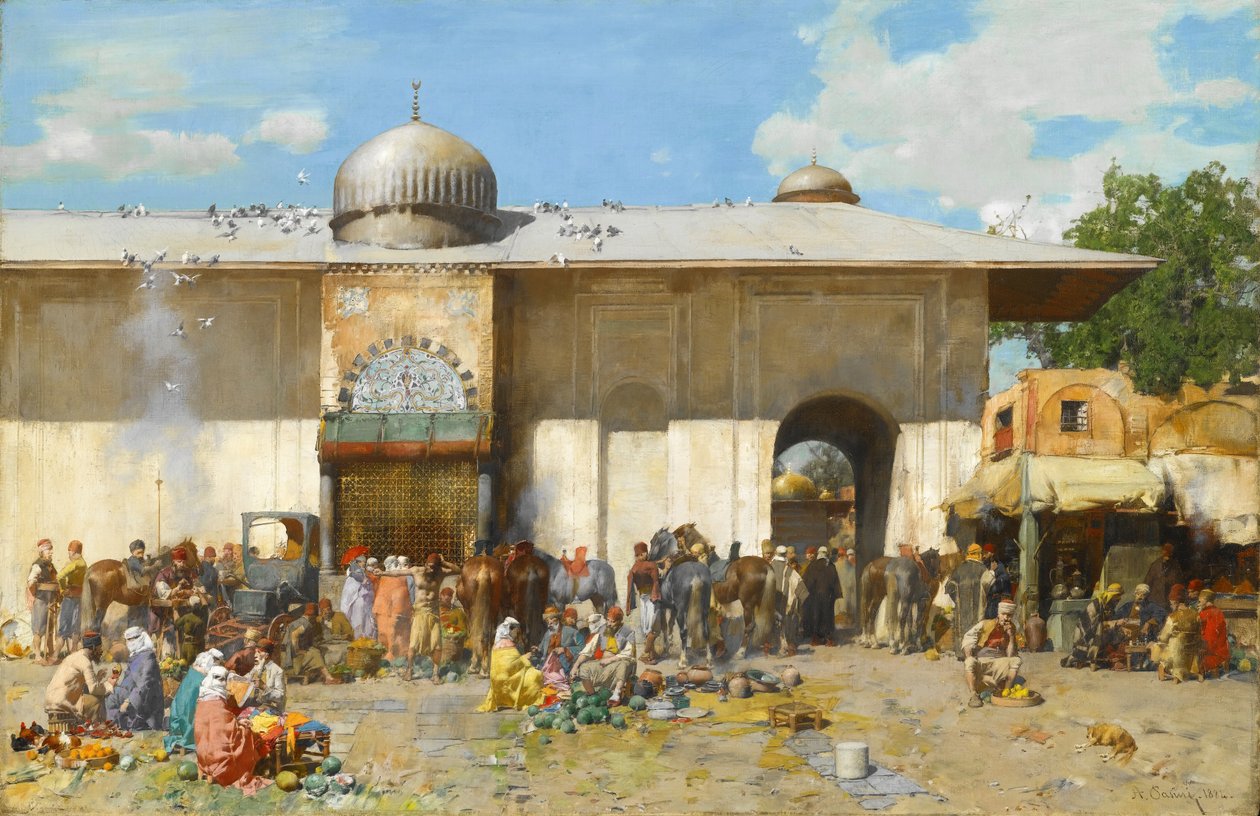 En markedsscene av Alberto Pasini