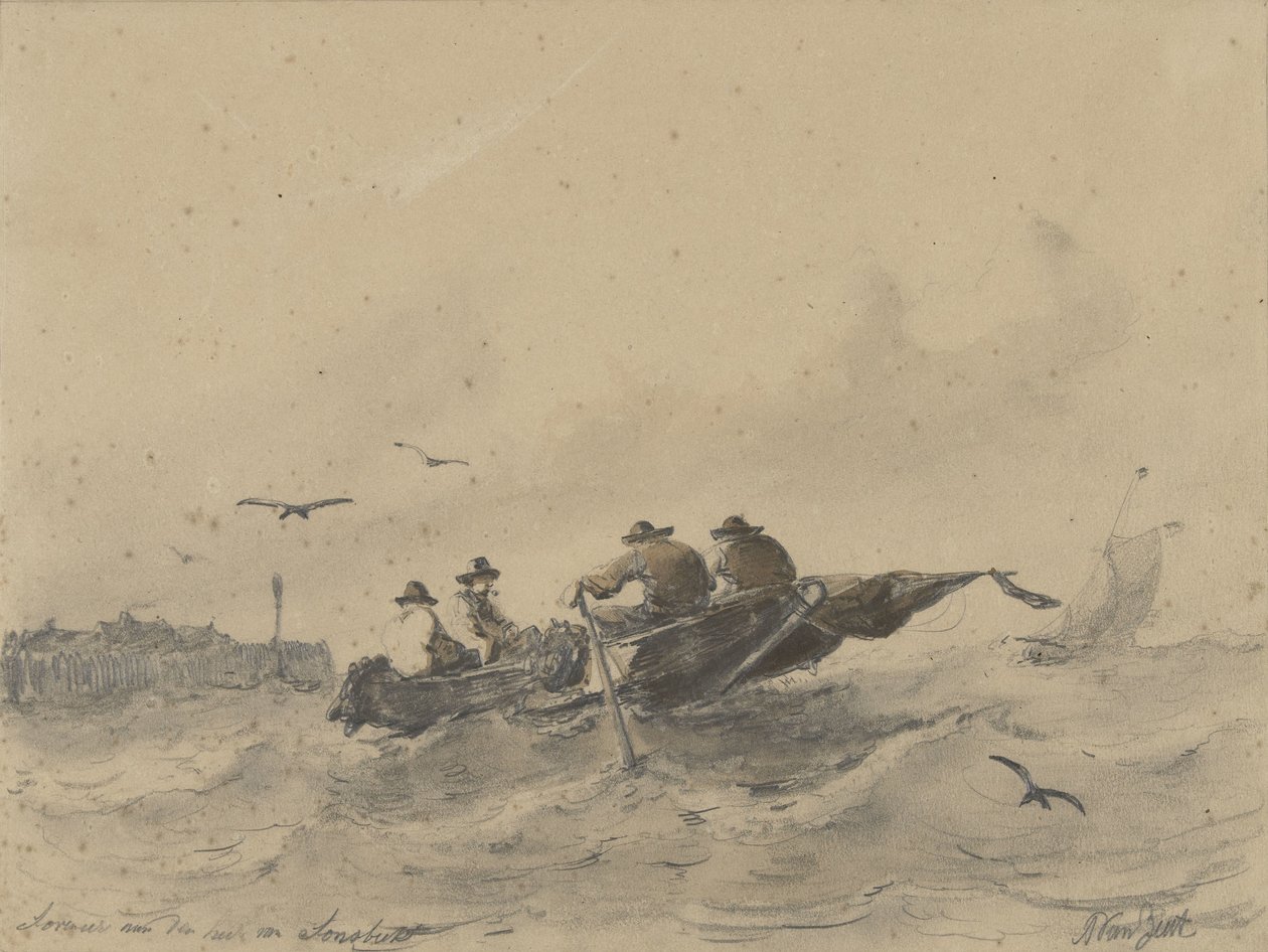 Fire menn i en robåt av Albertus van Beest