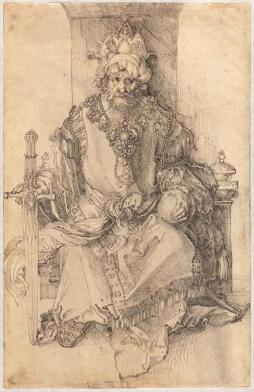 En orientalsk hersker som sitter på tronen av Albrecht Dürer