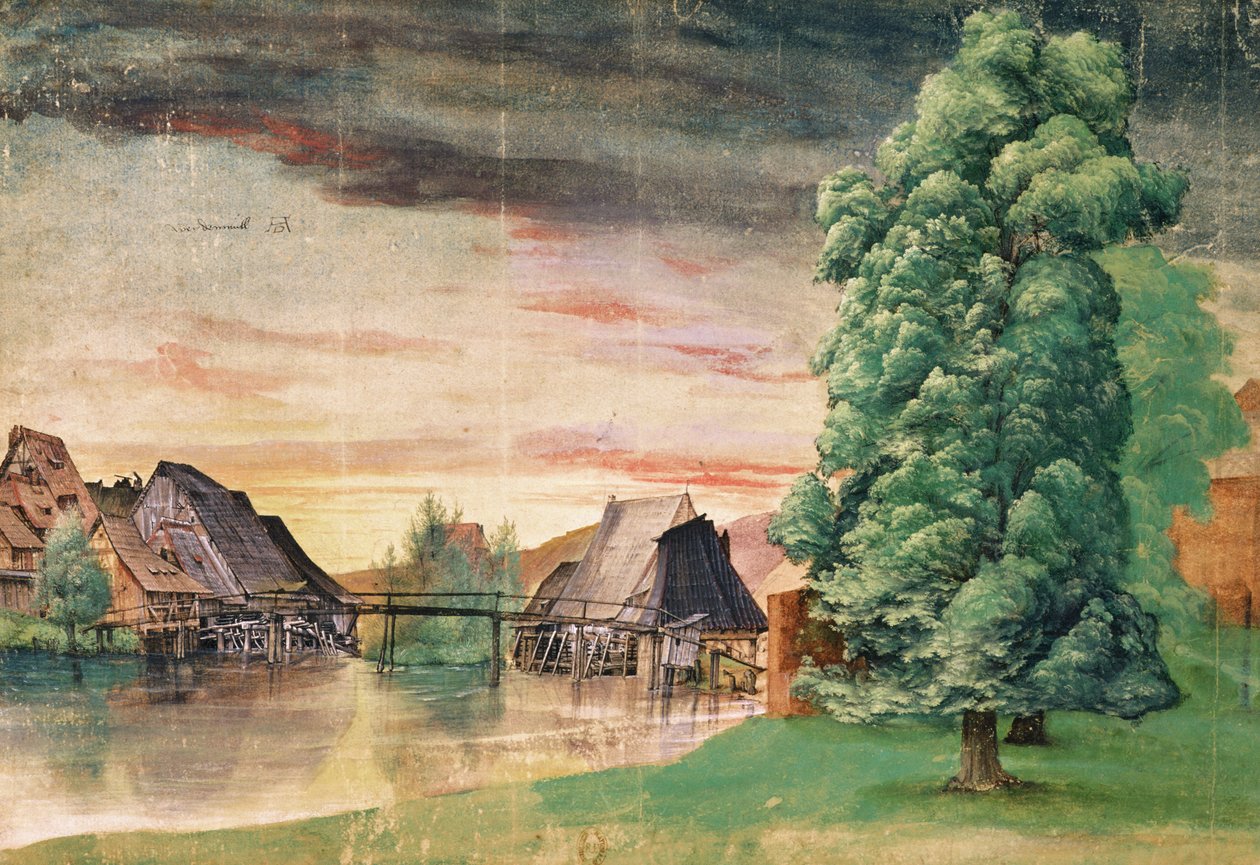 The Watermill, 1495-97 (penn og blekk, gouache og wc på papir) av Albrecht Dürer