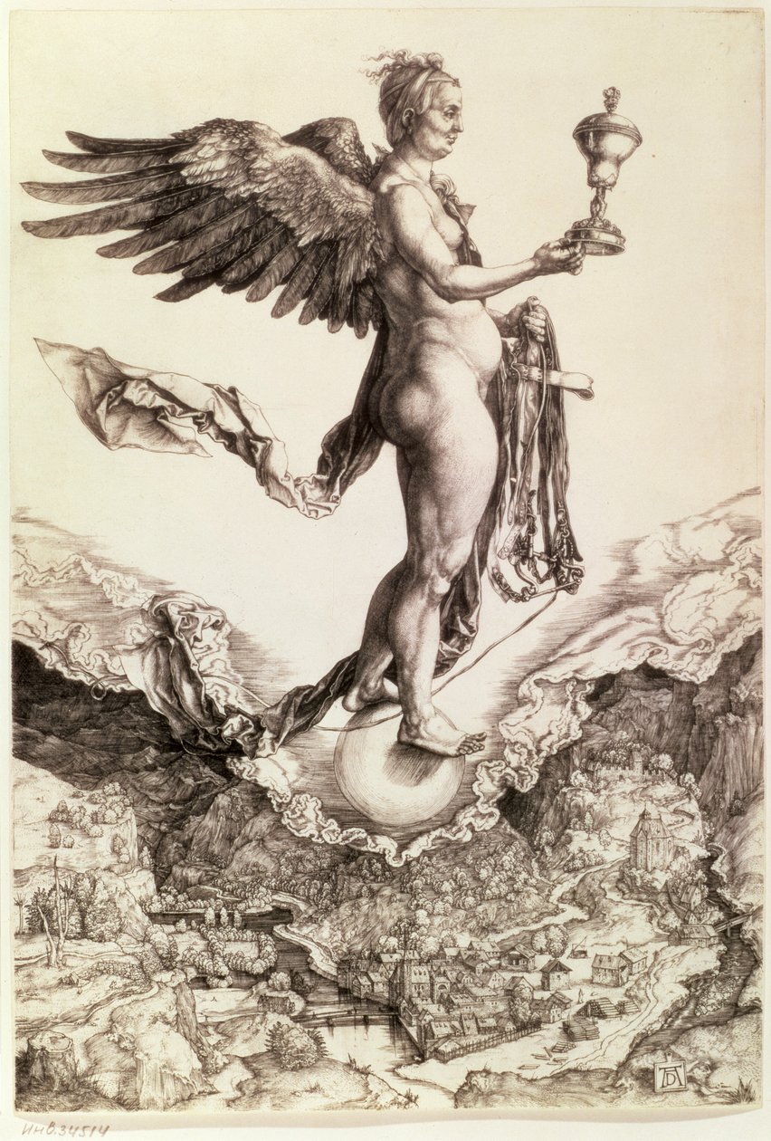 Nemesis, 1501-2 (linjegravering) av Albrecht Dürer
