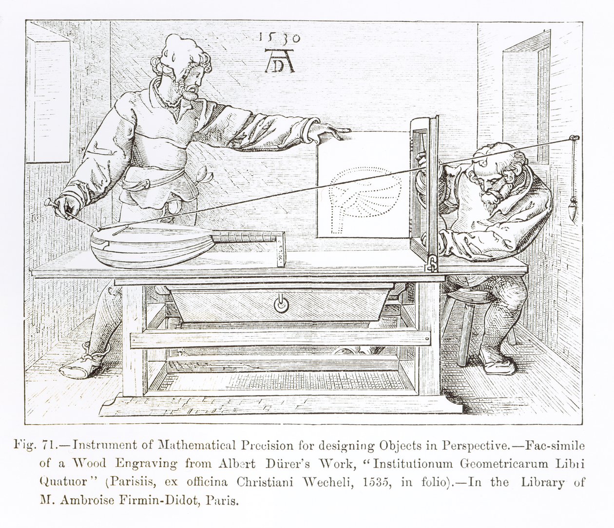 Instrument for matematisk presisjon for å designe objekter i perspektiv, 1530 av Albrecht Dürer