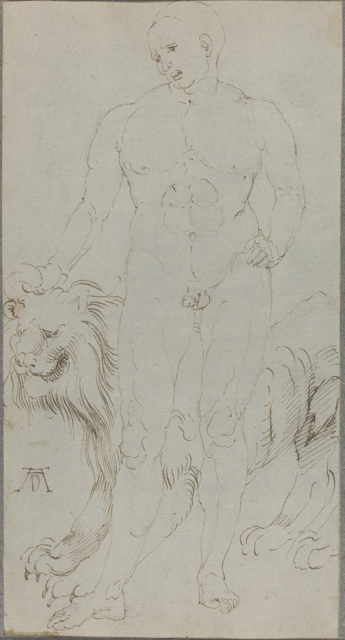 Naken mann med en løve [verso] av Albrecht Dürer