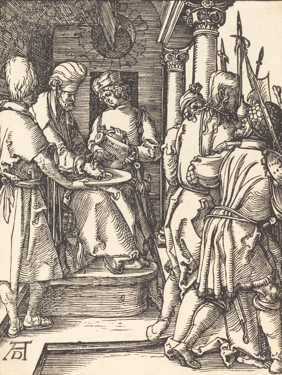 Pilatus vasker hendene, sannsynligvis ca. 15091510. av Albrecht Dürer