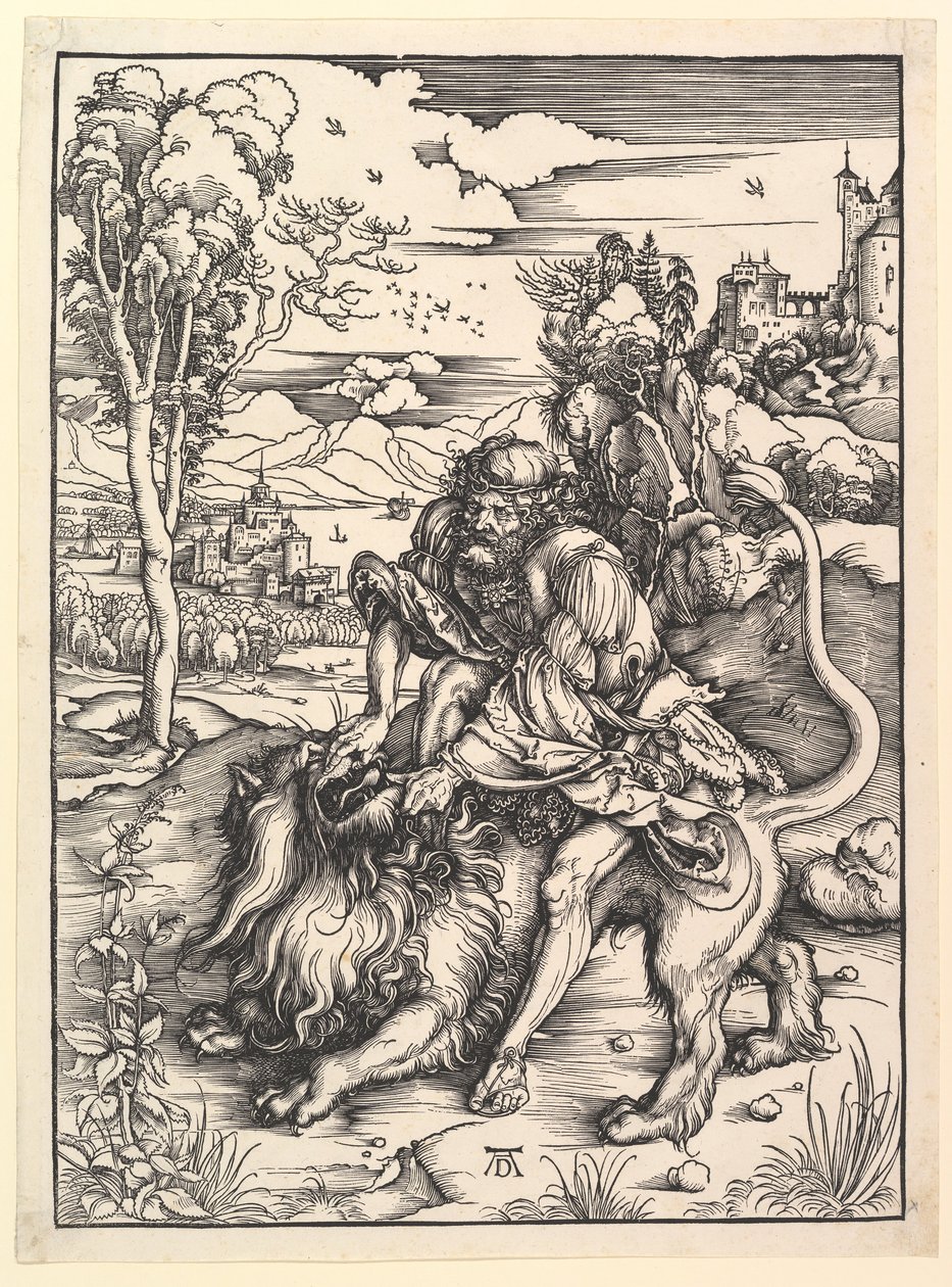 Samson Rending the Lion, ca. 1497-98. av Albrecht Dürer