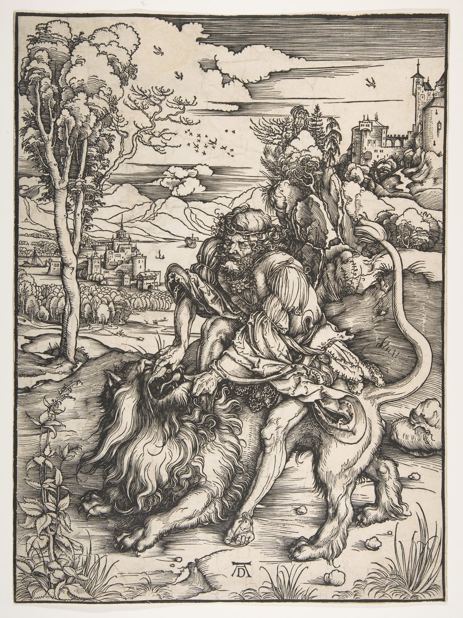Samson Rending the Lion, ca. 1497-98. av Albrecht Dürer