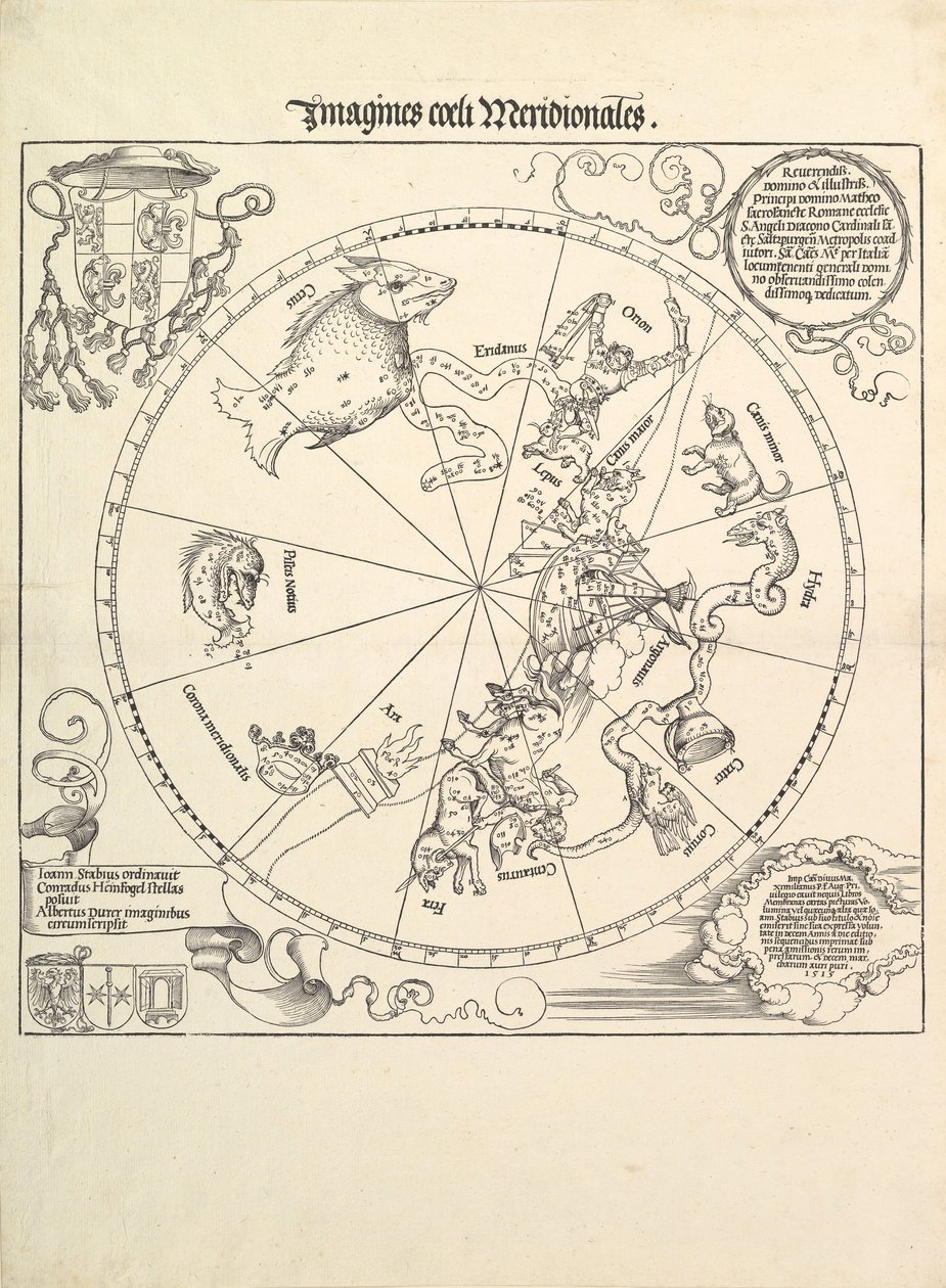 Den himmelske jordkloden-sørlige halvkule, 1515. av Albrecht Dürer