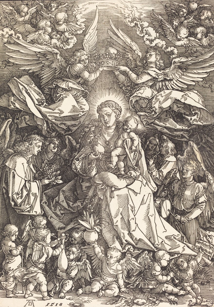 Jomfruen omgitt av mange engler, 1518. av Albrecht Dürer