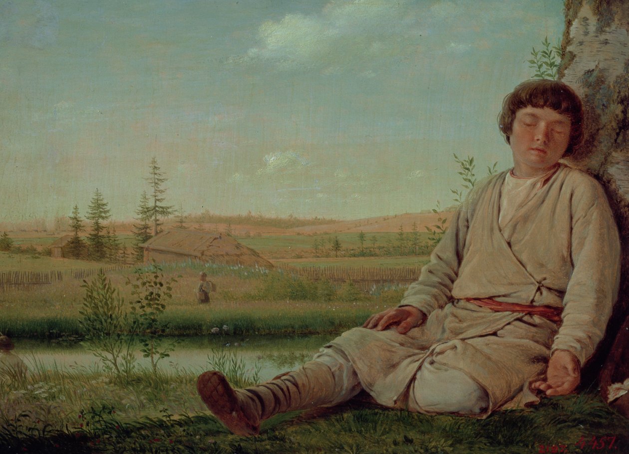 Sovende gjetergutt, 1823-26 (panel) av Aleksei Gavrilovich Venetsianov