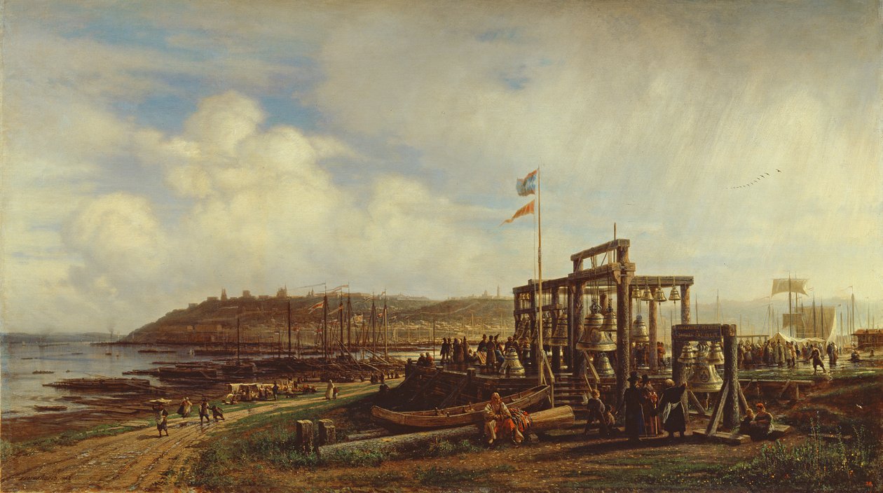 Klokkeboder på et marked i Nizhny Novgorod, 1862 av Aleksei Petrovich Bogolyubov
