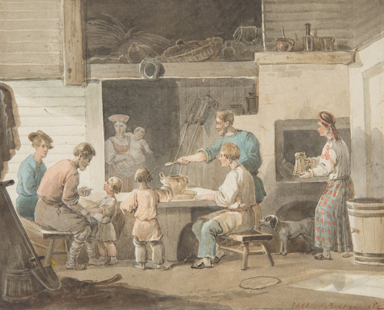 Lunsjtid, 1821 av Aleksei Gavrilovich Venetsianov