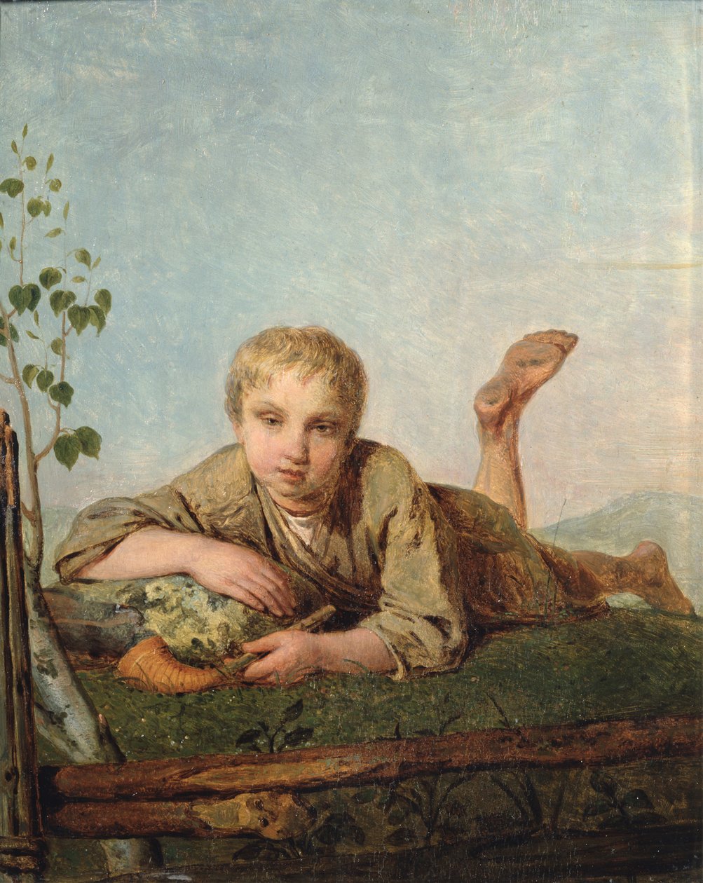 Shepherd Boy with a Pipe, 1820-tallet av Aleksei Gavrilovich Venetsianov