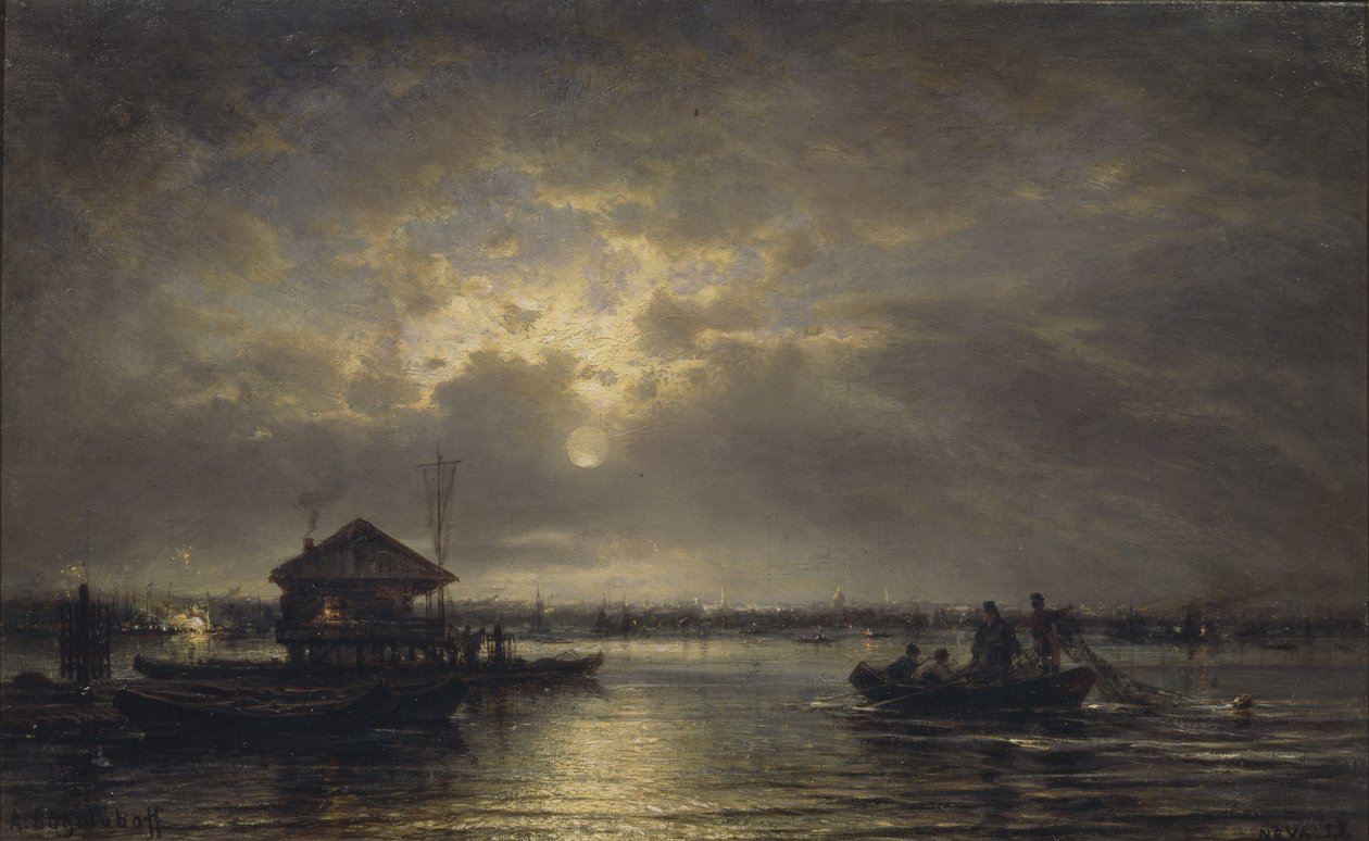 Sommernatt på Neva, 1875 av Aleksei Petrovich Bogolyubov