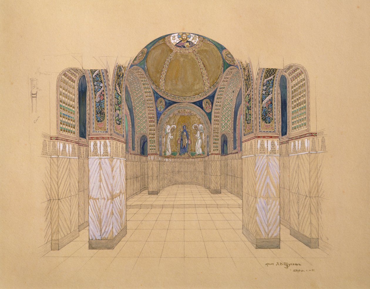 Design for et kirkeinteriør av Aleksey Shchusev