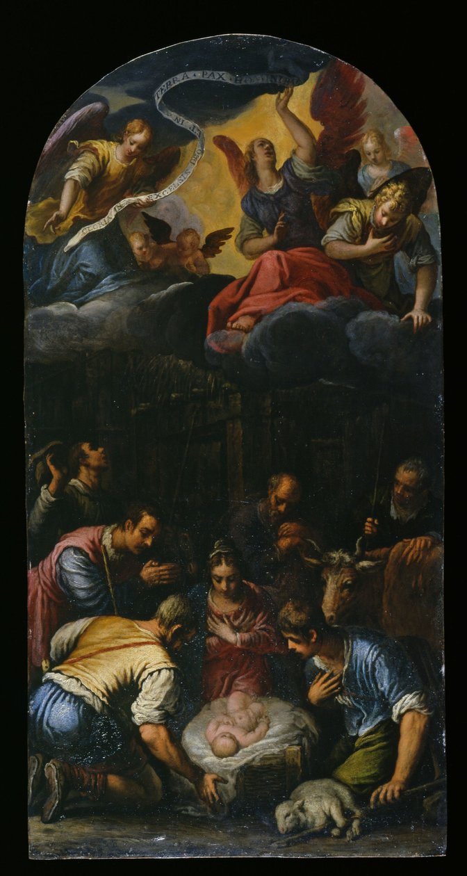 The Adoration of the Shepherds, ca. 1600-10 (olje på kobber) av Alessandro Turchi