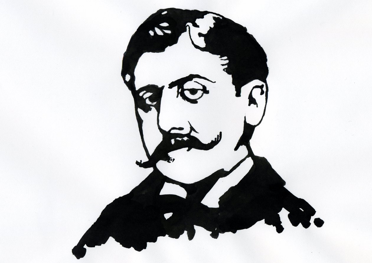 Marcel Proust (blekk på papir) av Alessandro Lonati