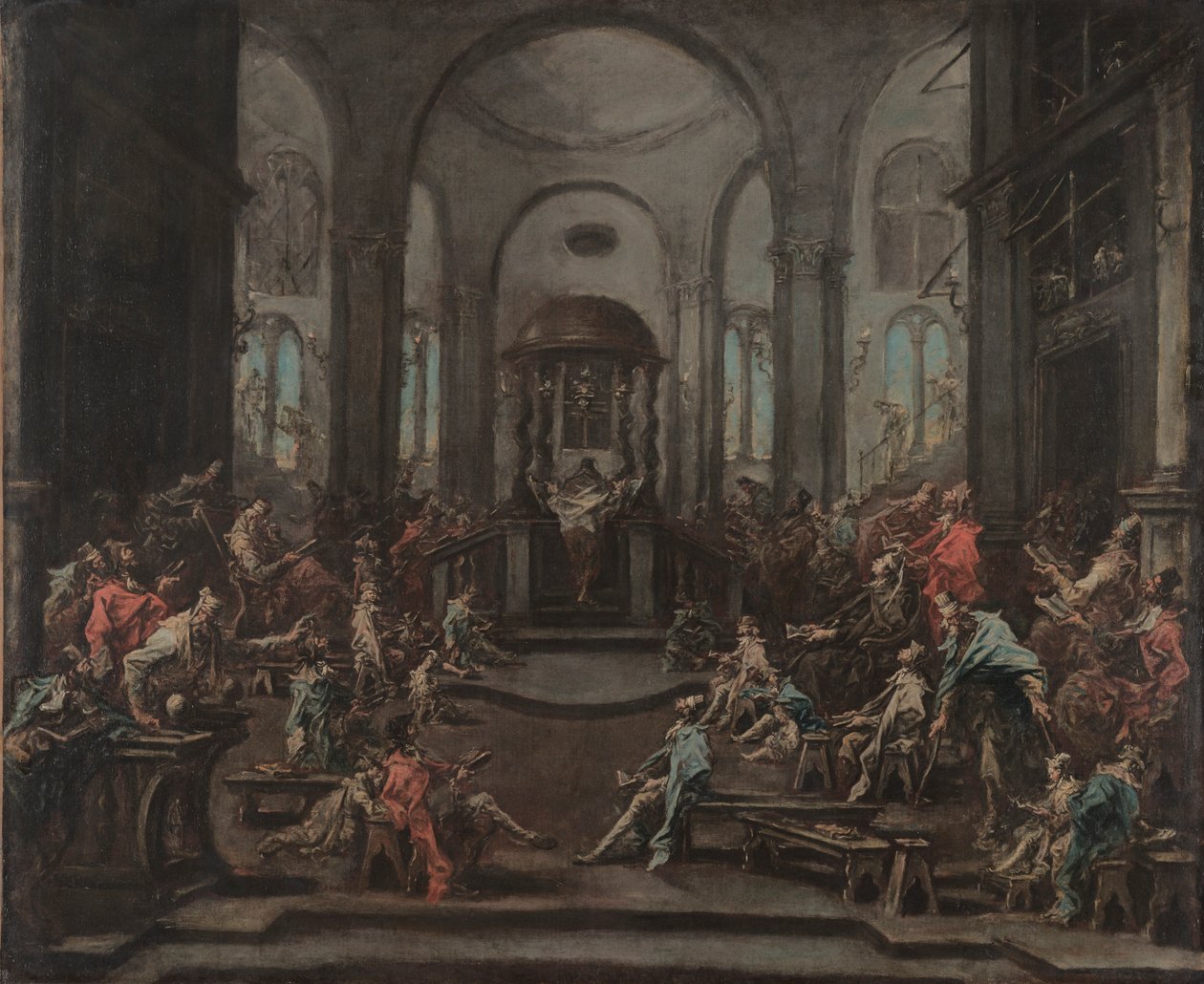 Interiør i en synagoge, ca. 1725-1735. av Alessandro Magnasco