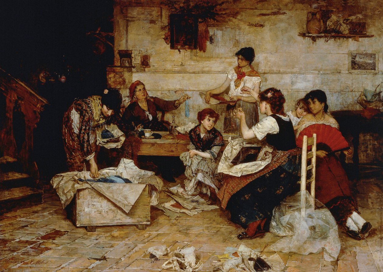 Kvinner arbeider perler av Alessandro Milesi