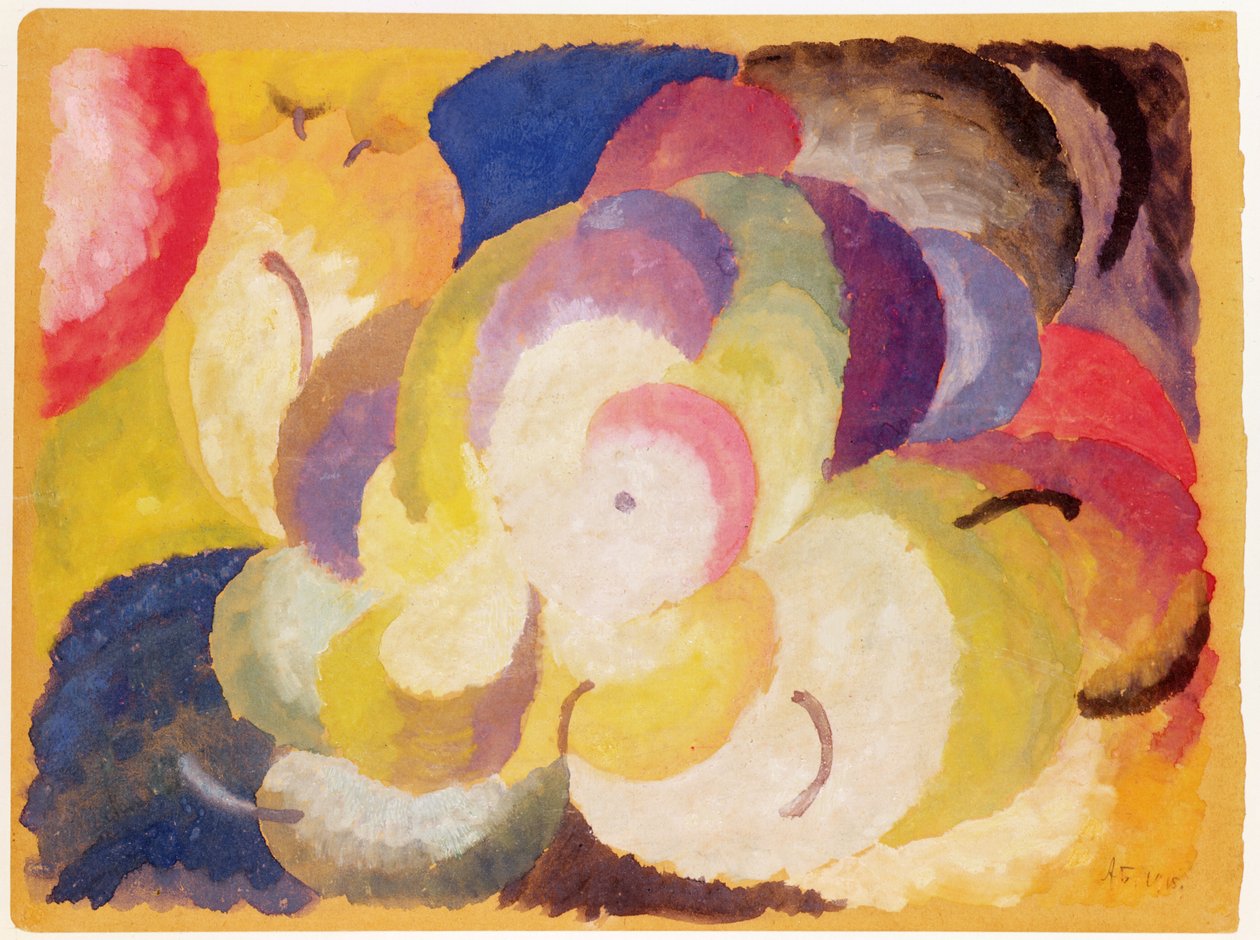 Still Life with Apples, 1915 (gouache på papir lagt om bord) av Alexander Bogomazov