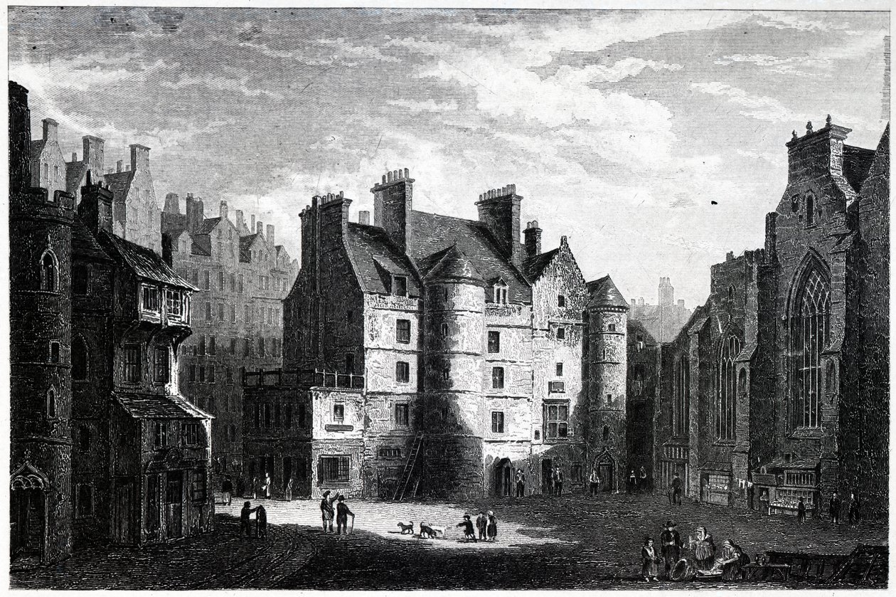 Old Tolbooth, Edinburgh, gravert av Edward Finden (1791-1857) av Alexander Nasmyth