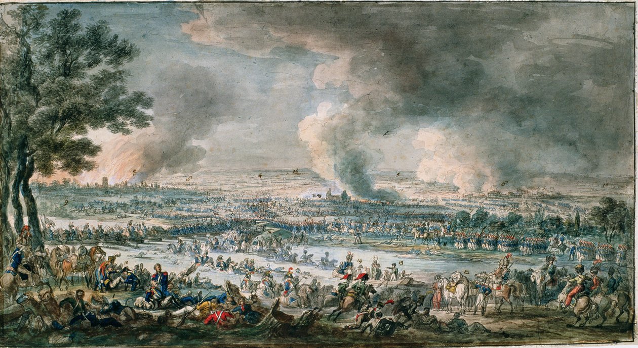 Den franske hæren krysser Berezina, ca. 1812 (blekk, pensel og wc på papir) av Alexander Osipovich Orlowski