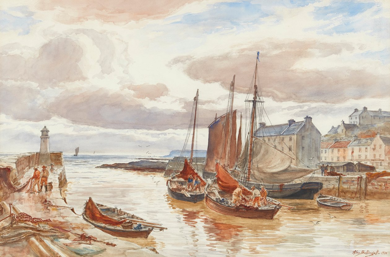 Pittenweem Harbor (blyant og akvarell) av Alexander Ballingall