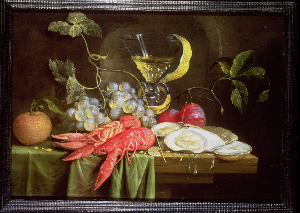 Stilleben med hummer, østers og frukt av Alexander Coosemans