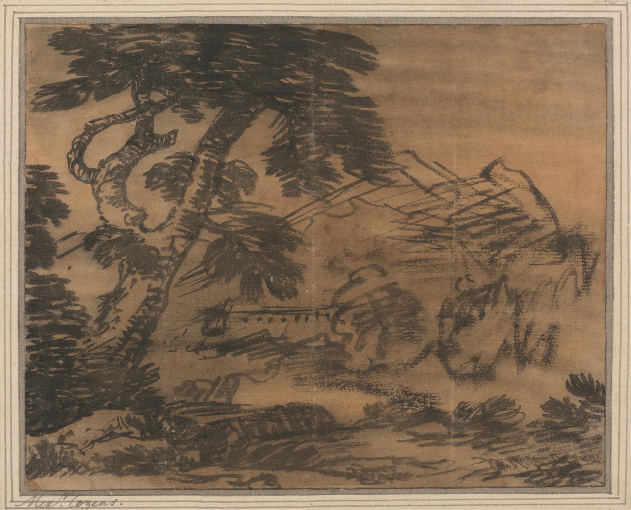 Tree og Distant Hills av Alexander Cozens