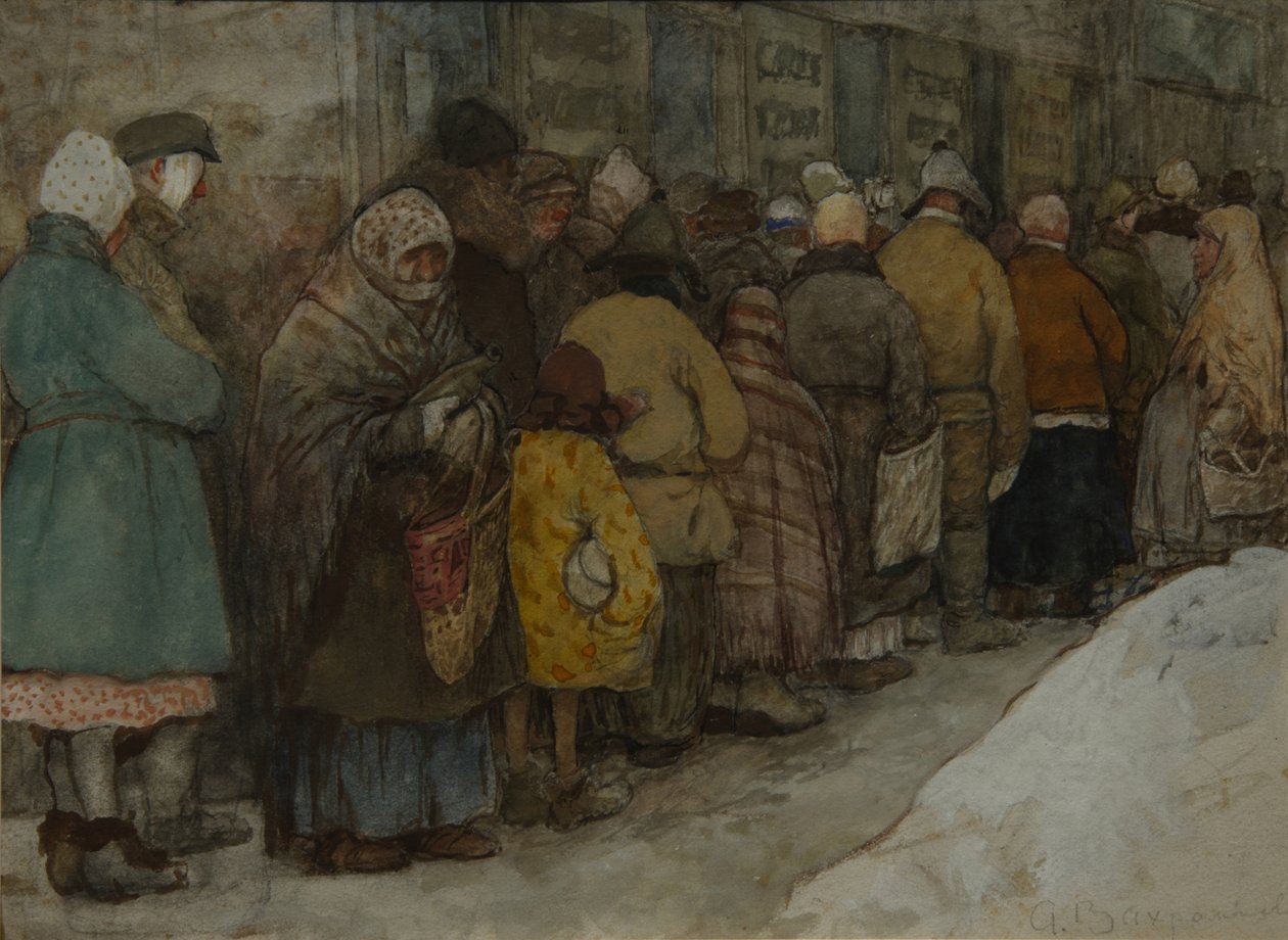 The Queue, ca 1921 av Alexander Ivanovich Vakhrameyev