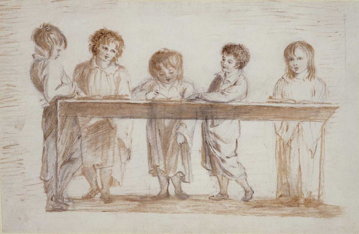Choirboys (blyant og fargestift på papir) av Alexander Nasmyth