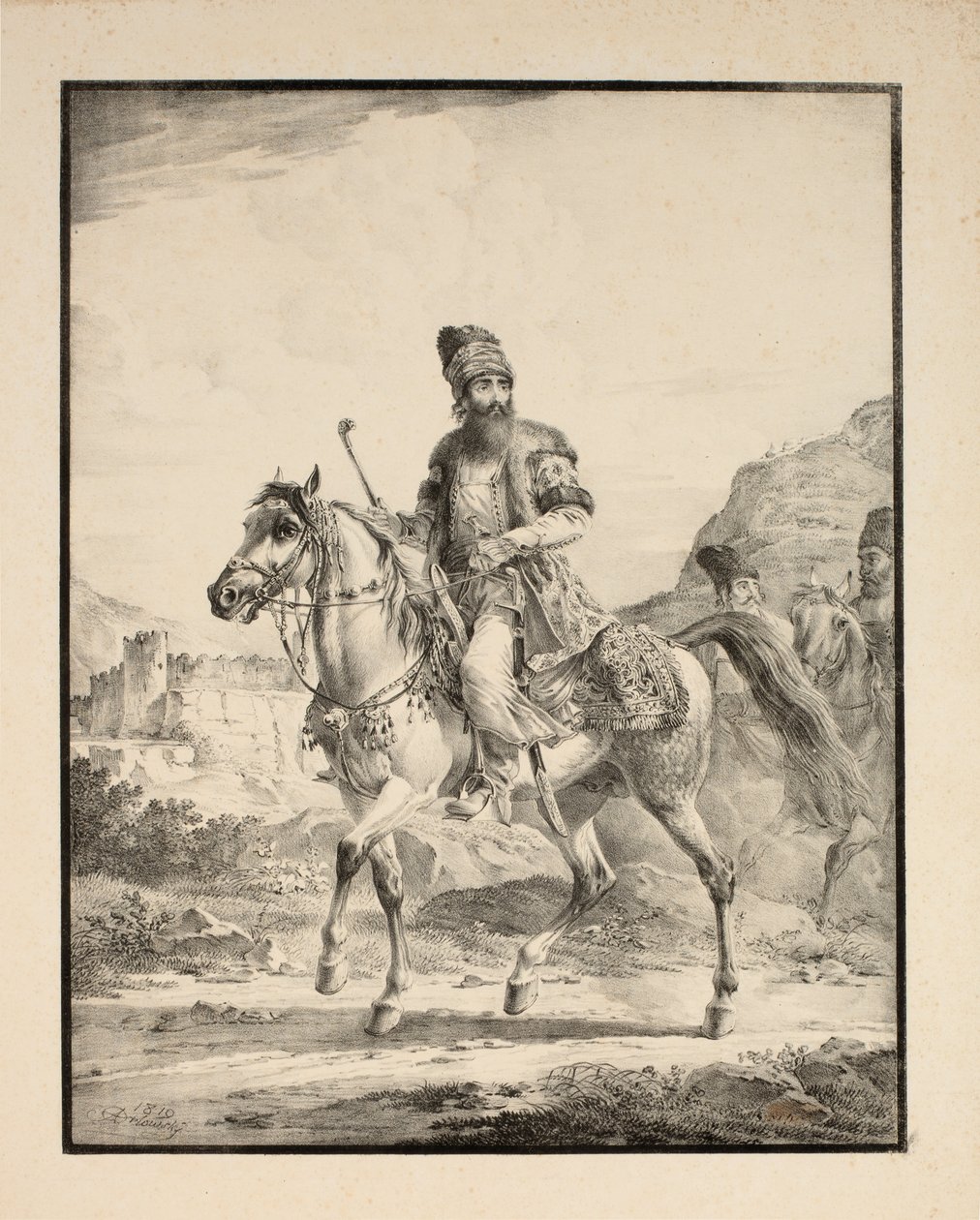 Persisk til hest, 1820 av Alexander Orlowski