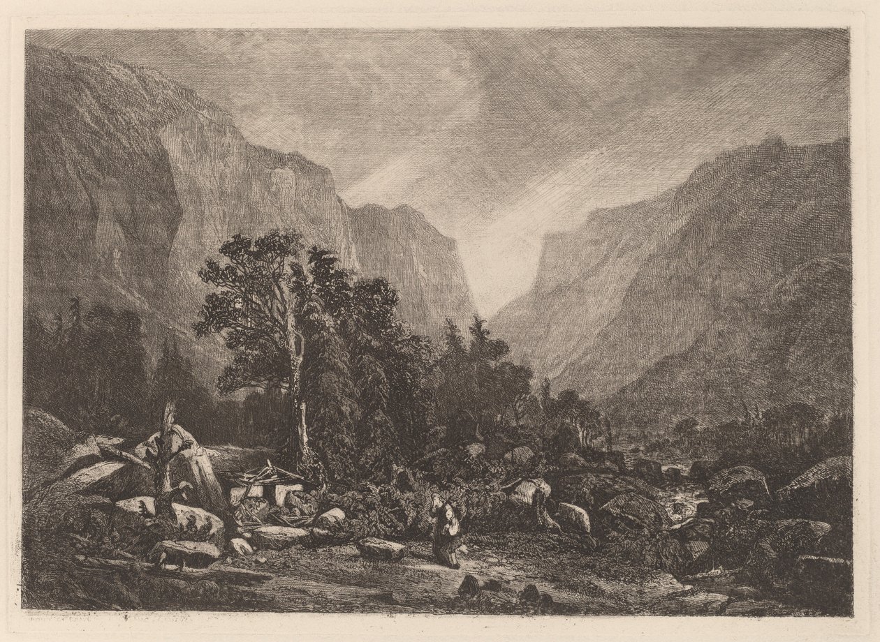 Par ved et ødelagt hus av Alexandre Calame